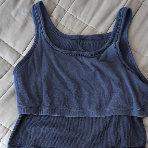 PINK Victoria's Secret Cropped Shelf Bra Racerback Tanks - Navy and Mint Blue - Picture 6 of 7